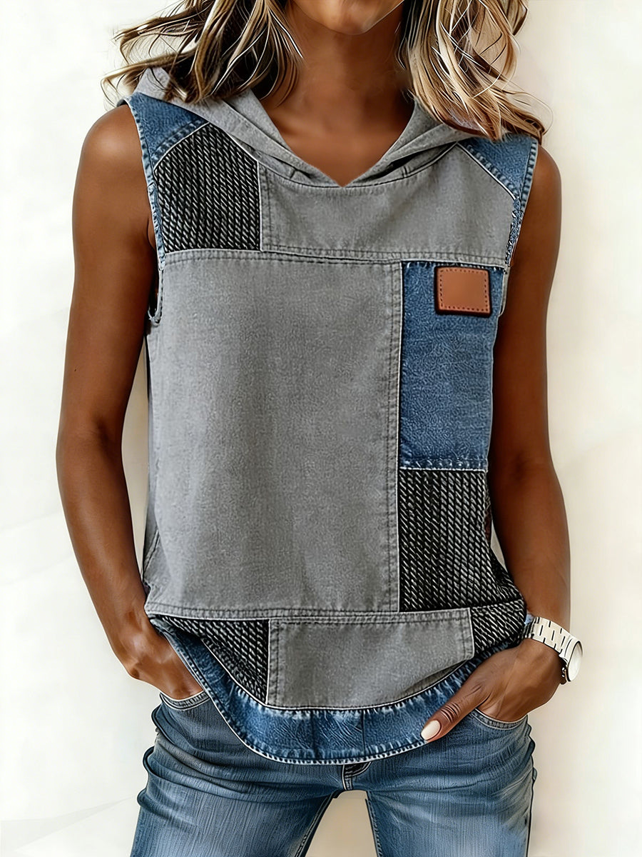 Women's Simple Patchwork Hooded Top