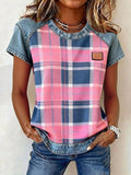 Women's Plaid Print Patchwork Top