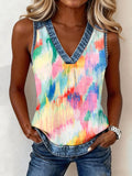 Women's Abstract Art Colorful Pattern Patchwork Top