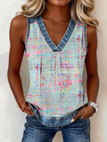 Women's Abstract Art Print Patchwork Top