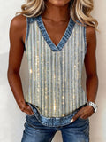 Women's Shiny Striped Pattern Patchwork Top