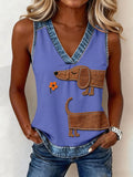 Women's Lovely Dachshund Pattern Patchwork Top