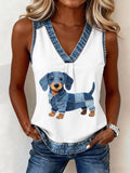 Women's Lovely Dachshund Pattern Patchwork Top