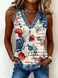 Women's Plants And Flowers Pattern Patchwork Top