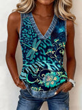 Women's Leopard and Floral Print Patchwork Top