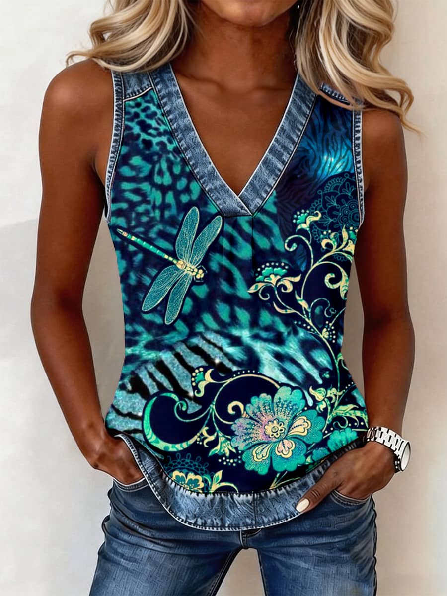 Women's Leopard and Floral Print Patchwork Top