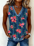 Women's Plants And Flowers Pattern Patchwork Top
