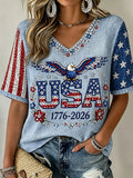 Women's Vintage Independence Day Flag  Pattern Casual Top
