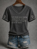 Women's Feminist Quote Print V-Neck Short Sleeve T-shirt