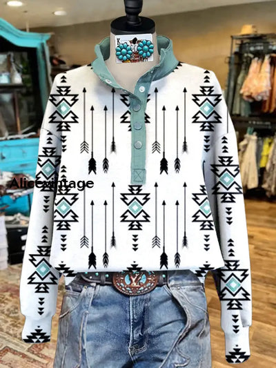 Vintage Aztec Art Print Design Long Sleeve Casual Sweatshirt A / S