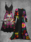 Vintage Cinco de Mayo Art Print Suspender Two-Piece Midi Dress A / S