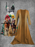 Vintage Derby Day Art Print Slip Dress Two-Piece Midi Dress A / S