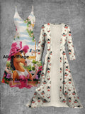 Vintage Derby Day Art Print Slip Dress Two-Piece Midi Dress A / S