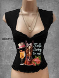 Vintage Derby Day Art Print V-Neck Casual Top A / S