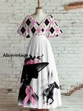 Vintage Derby Day Art Print V Neck Midi Dress A / S