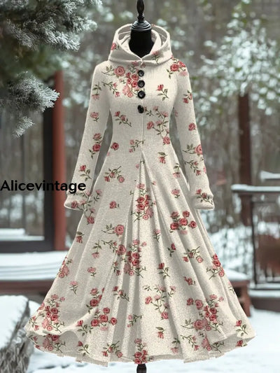 Vintage Floral Art Print Long Sleeve Maxi Dress A / S