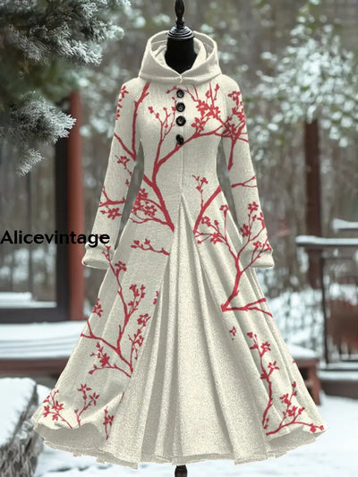 Vintage Floral Art Print Long Sleeve Maxi Dress A / S