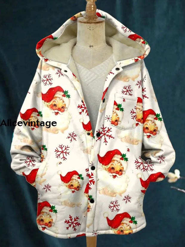 Vintage Floral Art Print Plush Thick Long Sleeve Hooded Coat