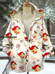 Vintage Floral Art Print Plush Thick Long Sleeve Hooded Coat A / S