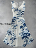 Vintage Floral Print 50S Elegant Chic Sleeveless Midi Dress A / S