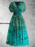 Vintage Floral Print Elegant V-Neck Chic Short Sleeve Maxi Dress A / S