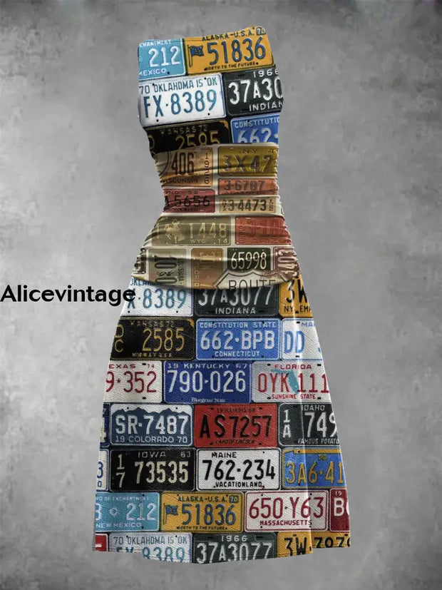 Vintage License Plate Art Print Sleeveless Midi Dress A / S