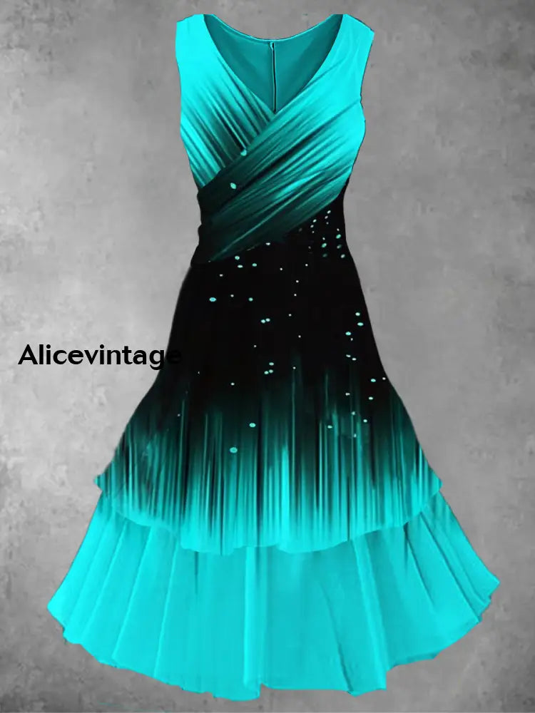 Vintage Oblique Art Print Sleeveless Midi Dress A / S