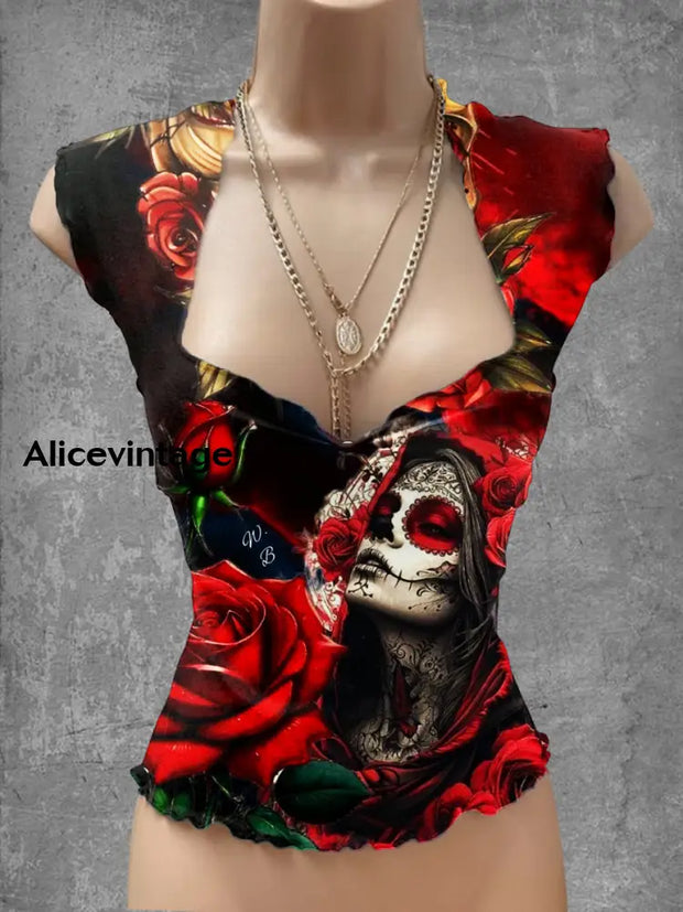 Vintage Punk Art Print V-Neck Lounge Top A / S