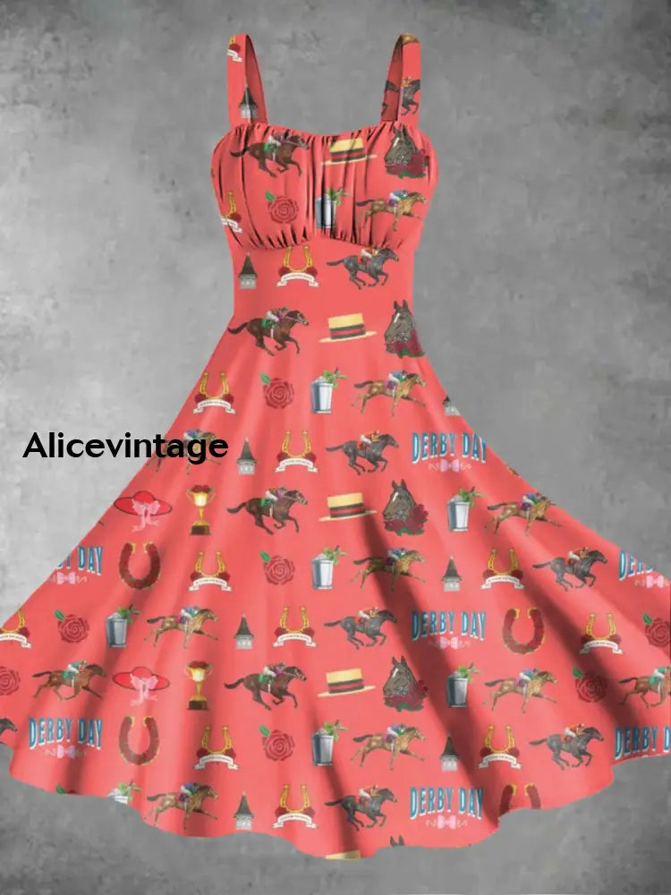Women’s Derby Day Printed Casual Dress Red / S