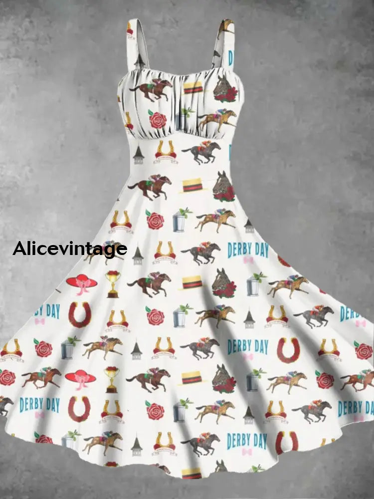 Women’s Derby Day Printed Casual Dress White / S