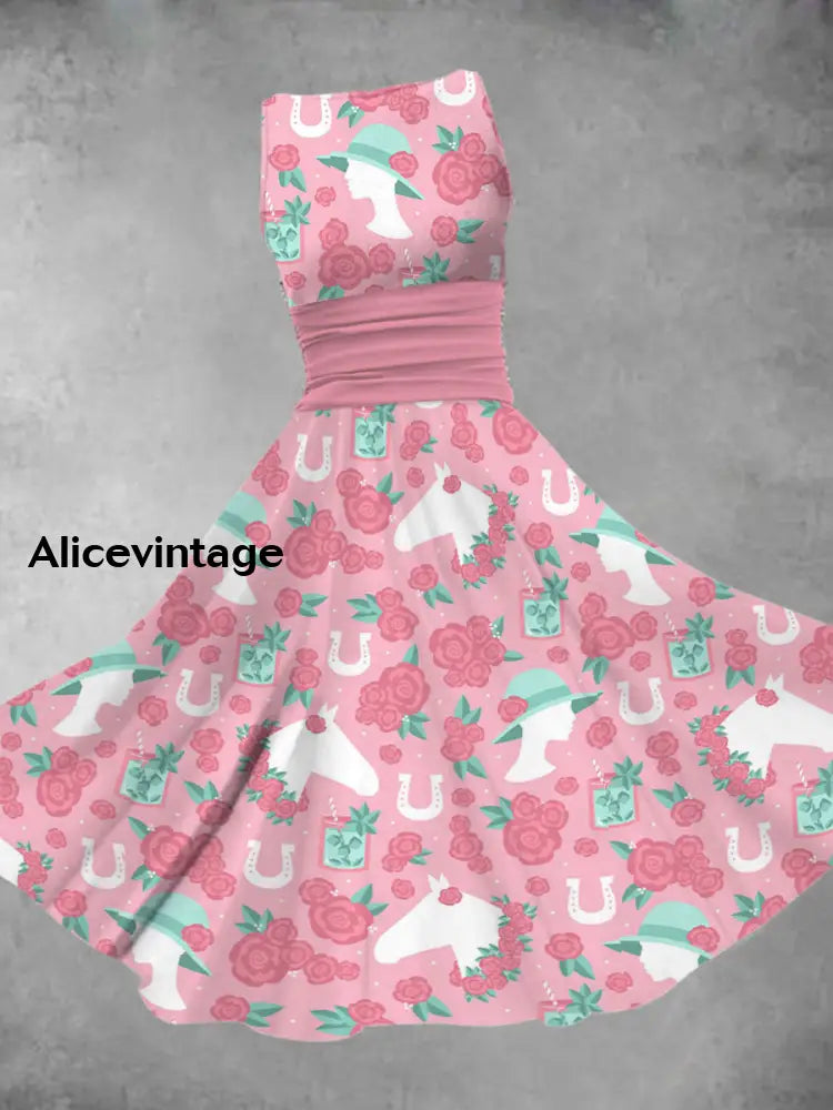 Women’s Derby Day Printed Sleeveless Dress Pink / S
