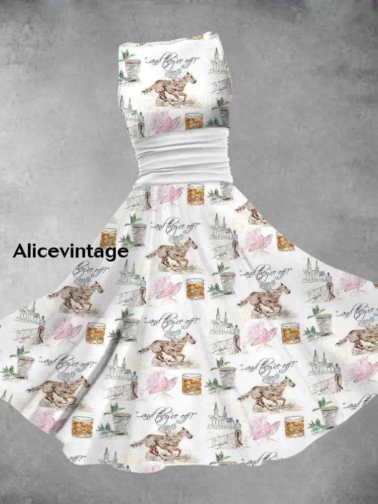 Women’s Derby Day Printed Sleeveless Dress White / S