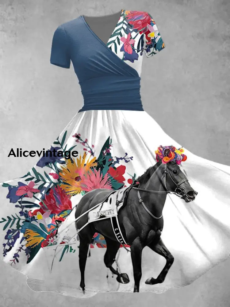 Women’s Derby Floral V Neck Dress Blue / S