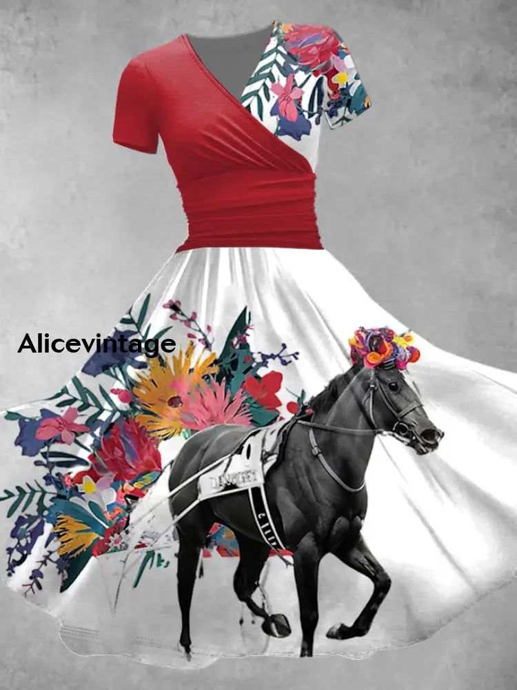 Women’s Derby Floral V Neck Dress Red / S