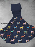 Women’s Derby Horse Print Dress Navy Blue / S