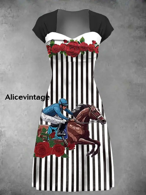 Derby Art Print Short Sleeve Vintage Dress Derby Dress