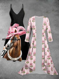Women’s Derby Roses Print Dress Black-Pink / S