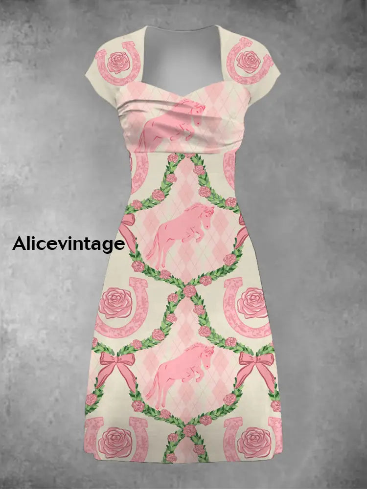 Women’s Derby Style Floral Art Printed Dress Light Pink / S