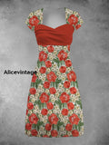 Women’s Derby Style Floral Art Printed Dress Red / S