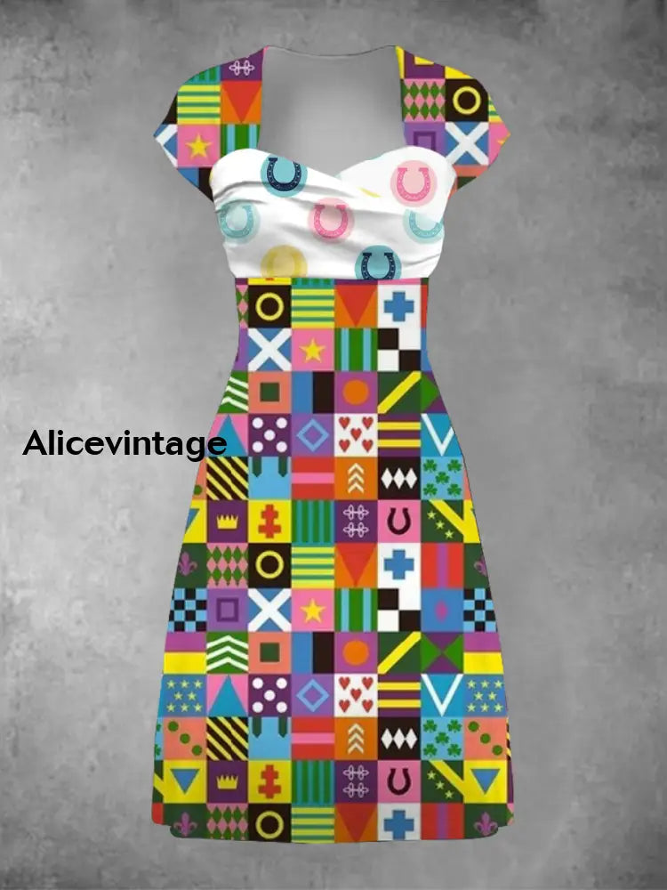 Women’s Derby Style Floral Art Printed Dress White / S