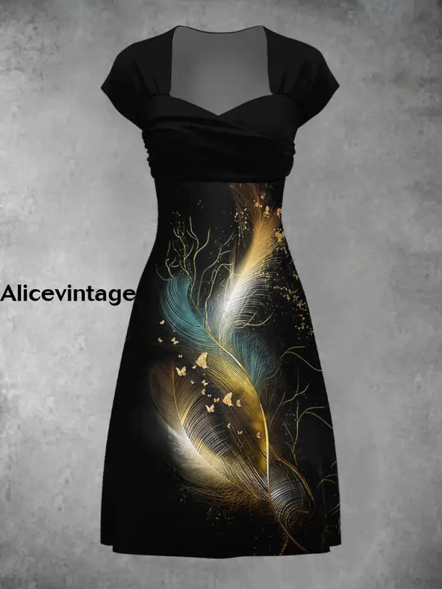 Women’s Feather Art Print Wrap Midi Dress A / S