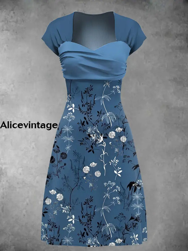 Women’s Floral Art Print Short Sleeve Midi Dress