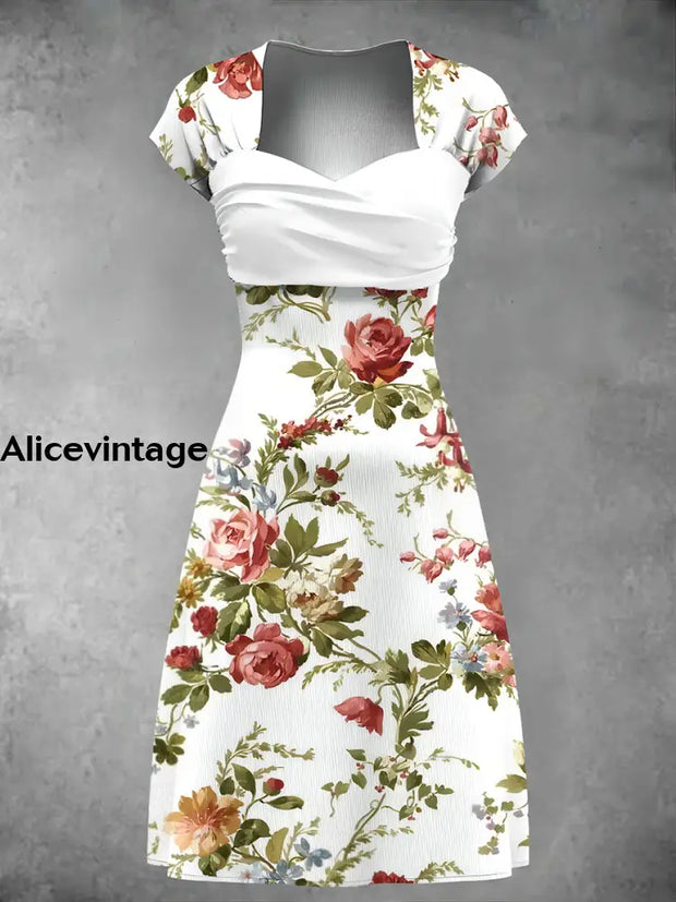 Women’s Floral Art Print Wrap Midi Dress