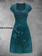 Women’s Floral Art Print Wrap Midi Dress