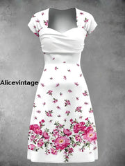 Women’s Floral Art Print Wrap Midi Dress