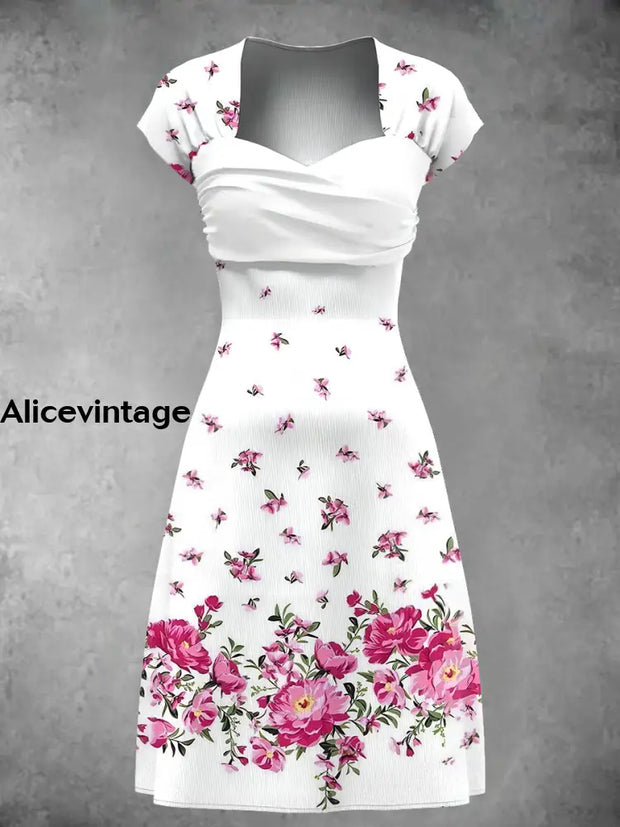 Women’s Floral Art Print Wrap Midi Dress