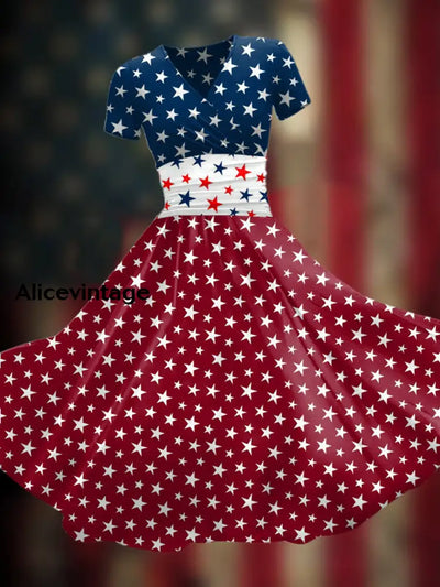 Women’s Independence Day Stars and Stripes Print Dress As picture / S