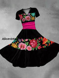 Women’s Mexico Cinco De Mayo Floral Art Printed Dress Black / S