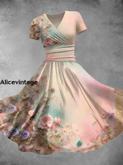 Women’s Retro Floral Art Print V-Neck Maxi Dress