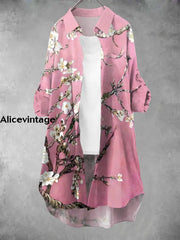 Women’s Retro Peach Blossom Art Print Casual Dress